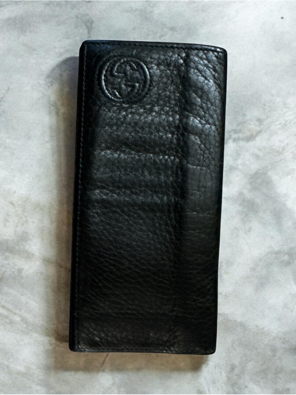 Gucci Black Pebbled Leather Long Card Holder
